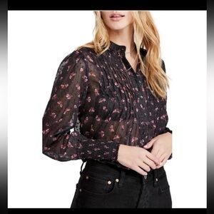 Free People Flowers In December Blouse in Black size Medium